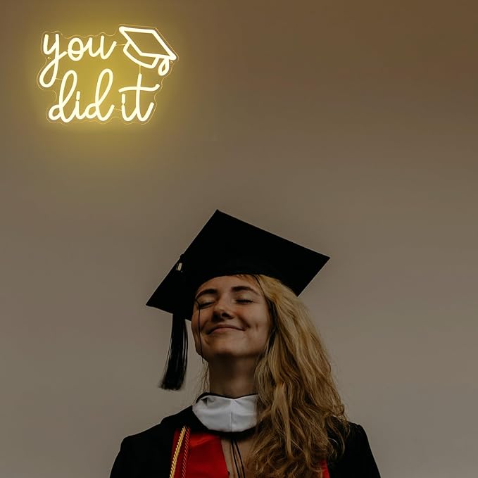 Congrats Grad Neon Sign You Did It LED Neon Light Sign Warm White Congrats Light up Sign Background Neon Signs for Wall Decor Celebrate Neon Lights for Class of 2026 Graduation Party Decor