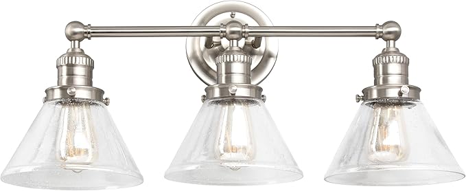 Design House Augustin Vanity Light, 3-Light, Seeded Glass Warm Glow, Dimmable, Up/Down Glow, Easy Installation, E26 Socket, Satin Nickel, 25.9 in L x 8.3 in D x 11.1 in H, 589036-SN