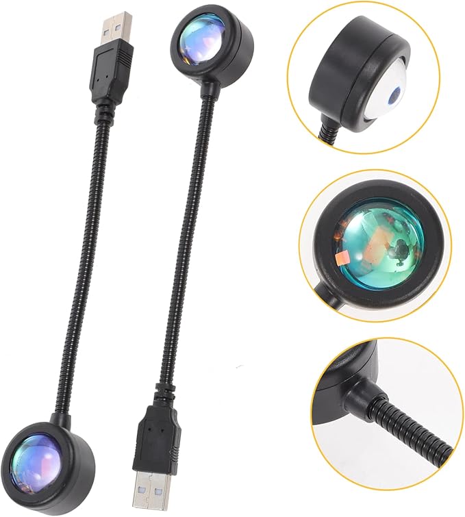 2pcs Sunset Projection Lamp Rainbow Color LED Night Light USB Powered Decorative Light for Bedroom Living Room Home Decor Ambient Lighting