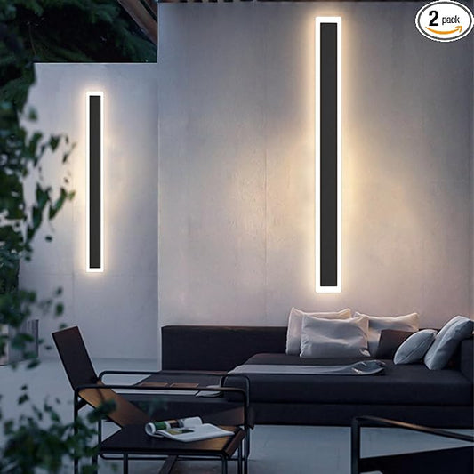 2-Pack 31.5inch Modern Outdoor Wall Lights, LED Wall Light Outdoor Lights Fixture for Patio Wall Mount, IP65 Waterproof Black Outside Lights for House, Garage, Porch (3000k)