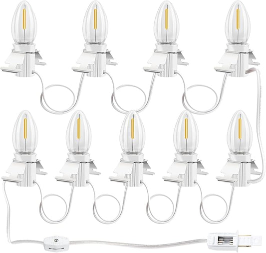 Christmas Village Lights, C7 Blow Molded Light Cord with 9 LED Bulb.11.8Feet Suitable for Christmas Village Houses, Halloween Holiday，Holiday Lighting - Warm Light