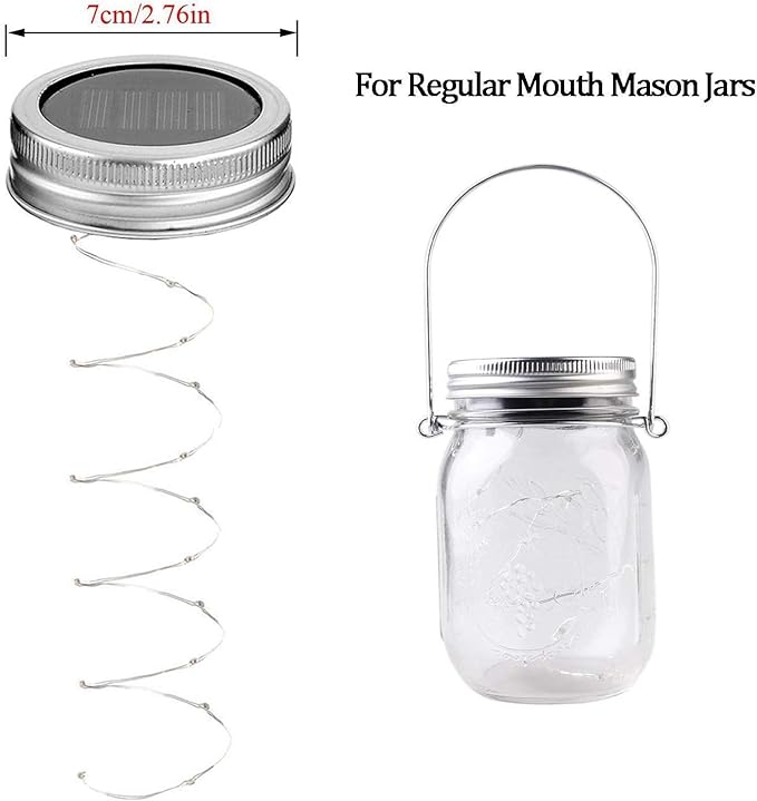 8 Pack Solar Mason Jar Lids Lights, 20 LED Waterproof Fairy Firefly String Lights with 8 Hangers (Jars Not Included), for Wedding, Outdoor, Lawn, Patio, Garden, Party, Christmas Decor (Cold White)
