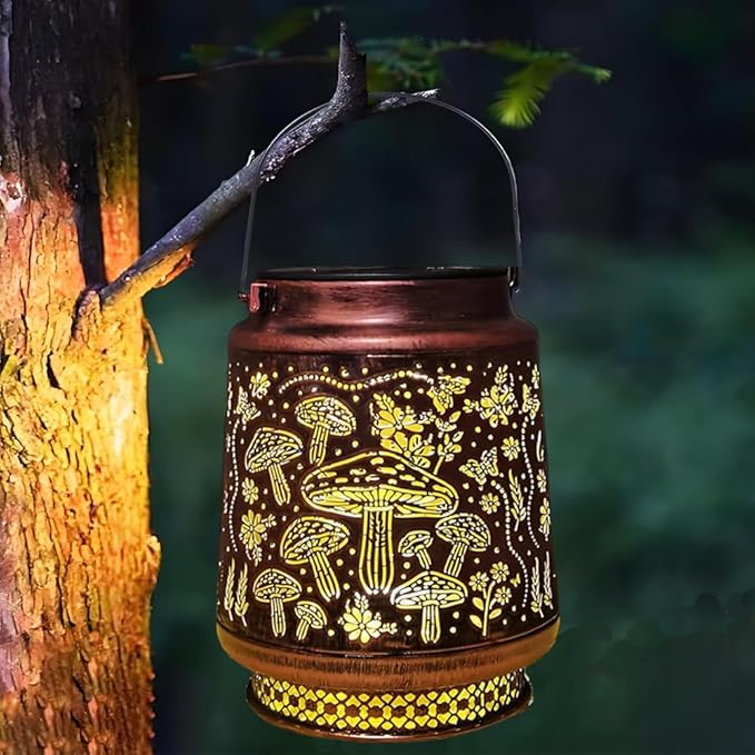 Outdoor Waterproof Solar Lights Mushroom Shaped Suitable for Mother's Day, Thanksgiving, and Christmas Gifts. Hang Metal LED Lanterns in Courtyards, Terraces, and Garden Decorations for