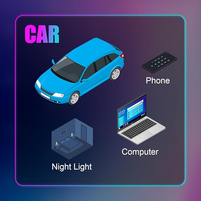 Frienda 4 Pcs Mini USB LED Light Car LED Interior Lighting 5v RGB Portable Ambient Lighting Adjustable 8 Color and Brightness Smart USB Night Lamp for Cars Laptop Keyboard Atmosphere, Type A