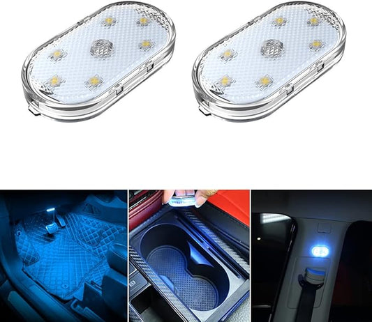 2 PCS Car Led Lights Interior,Ice Blue Ambient Lighting Car Interior,USB Rechargeable Car Interior Reading Light,Portable Led Lights for Car
