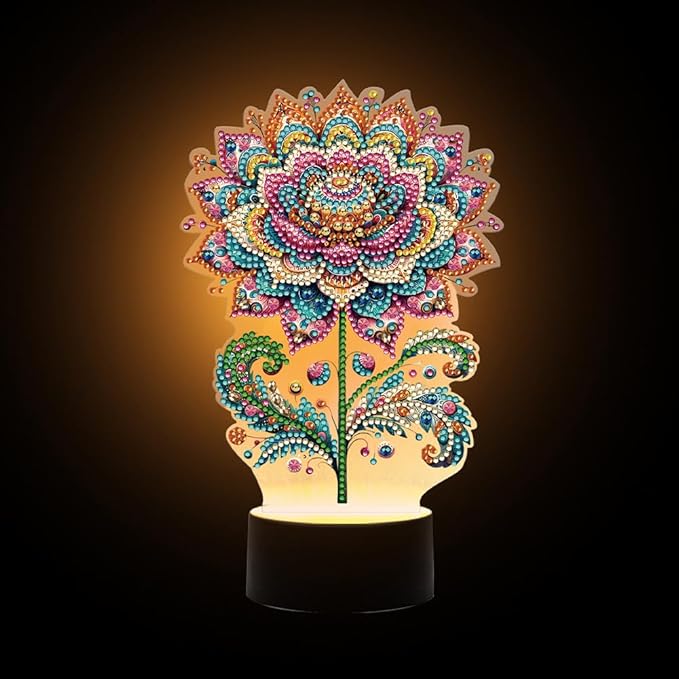 Gorgeous Flowers Diamond Art Painting Night Light,Diamond Art Painting Kits Desktop Touch Lamp Ornaments for Tabletop Decor Diamond Art Accessories for Adult Beginner Bedrooms Living Room