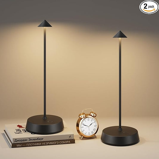 Cordless Table Lamps Rechargeable, 6000mAh LED Battery Operated Desk Lamp, Portable Outdoor Waterproof Touch Stepless Dimmable Wireless Table Light for Dining Restaurant Home Patio (Black-2PC)