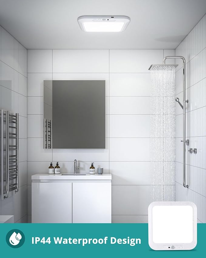 wowatt 2Pcs Rechargeable Battery Operated Ceiling Light, Motion Sensor Light Indoor Wireless Shower Lamp with Remote 3000K 4500K 6500K Dimmable Timing for Closet, Shower, Hallway, Patio