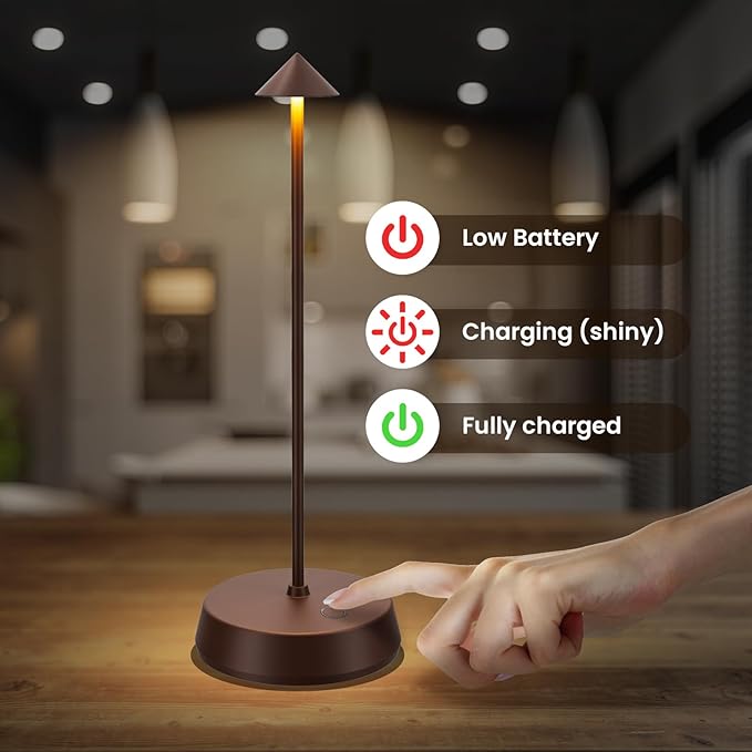 Cordless Table Lamps Rechargeable, 6000mAh LED Battery Operated Desk Lamp, Portable Outdoor Waterproof Touch Stepless Dimmable Wireless Table Light for Dining Restaurant Home Patio (Brown-1PC)