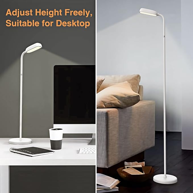 Cordless Floor Lamp, 5000mAh Rechargeable Battery Operated Floor Lamp, Adapter Included, Portable, Touch Control for Bedroom Reading Camping, Gooseneck, 3 Color Temperatures Emergency Lighting