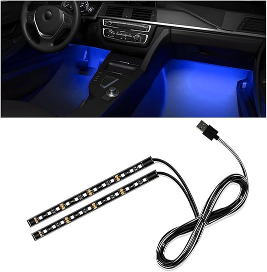 Car Interior LED Strip Light, 12V 24 LED Waterproof Neon Ambient Night Light with USB Port, Automotive Atmosphere Decorative Under Dash Lighting Kit, Car Accessories (Blue)