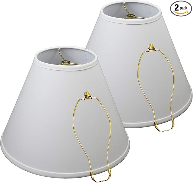 FenchelShades.com Set of 2 Lampshades 6.5" Top Diameter x 15" Bottom Diameter x 11" Slant Height with Washer (Spider) Attachment for Lamps with a Harp (Linen White)