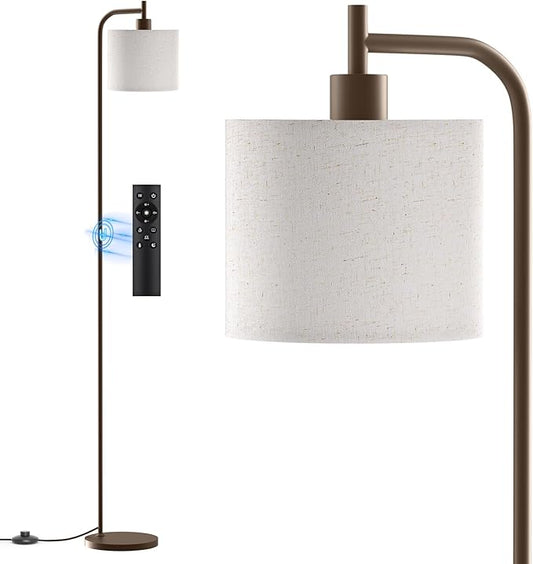 Floor Lamp with Linen Shade, Dimmable Tall Standing Lamp with Remote Control & 3 Color Temperatures, Modern Corner Floor Lamps for Living Room Bedroom Office, 9W LED Bulb Included