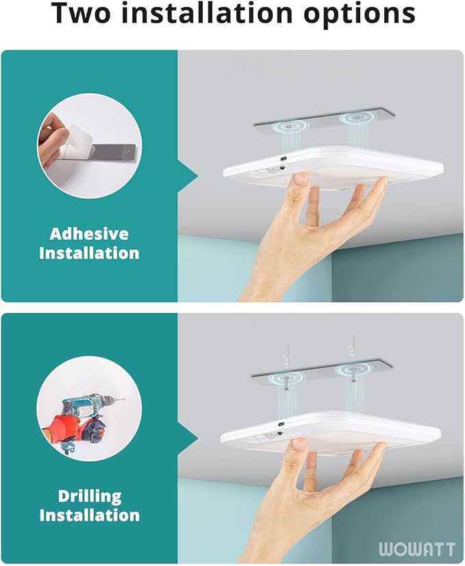 wowatt 2Pcs Rechargeable Battery Operated Ceiling Light, Motion Sensor Light Indoor Wireless Shower Lamp with Remote 3000K 4500K 6500K Dimmable Timing for Closet, Shower, Hallway, Patio