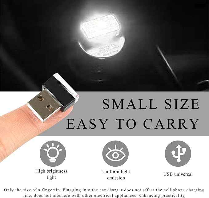 4 PCS USB LED Car Interior Atmosphere Lamp, Portable Plug-in 5V USB Car LED Interior Lighting Night Lamp, Mini USB Ambient Lighting Decor for Home Car Laptop Keyboard (White+Ice Blue)
