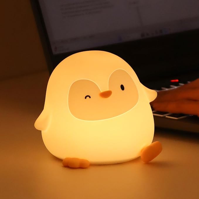 Penguin Silicone Night Light, Tap Control Dimmable Soft Nightlight with 30-Min Timer, 50H/12H Long Battery Life, Portable Bedroom Lamp for Baby Kids Toddler Girls, Gift for Easter