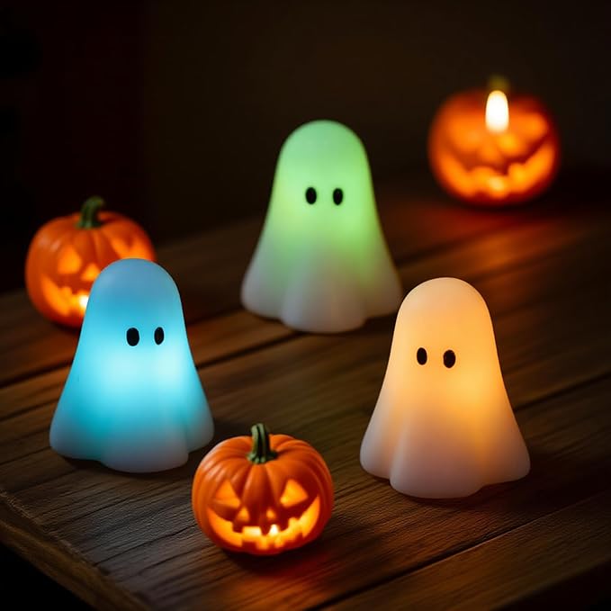 DRomance Halloween Ghost Flameless Candles Battery Operated with 18-Key Remote and Timer Set of 3 Real Wax Color Changing LED Flickering Candles Spooky Halloween Indoor Decoration(3" D x 3.5" H)