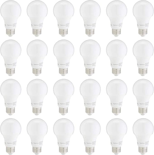 Amazon Basics Non-Dimmable LED Light Bulbs, Long Lasting, 9W, E26 Base, 5000K Daylight White, A19, 60W Equivalent, 24-Pack