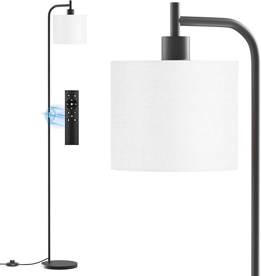 Floor Lamp with Linen Shade, Dimmable Tall Standing Lamp with Remote Control & 3 Color Temperatures, Modern Corner Floor Lamps for Living Room Bedroom Office, 9W LED Bulb Included