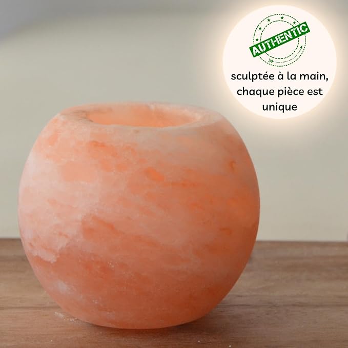 Zen'Light Himalayan Salt Crystal Candle Holder Sphere 900 g – 100% Genuine Natural Himalayan Salt Crystal – Hand Carved – Candle Holder Made of Quality Natural Material – Rounded Shape