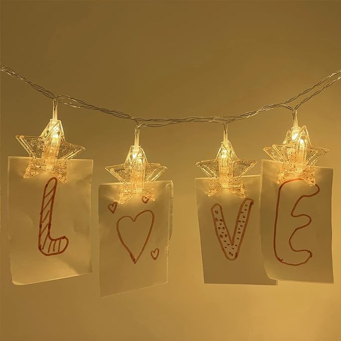 YOLIGHT Stars Photo Clips String Light, 10ft LED Photo Wall Decor Lights with 20 Clips, Battery Operated Star Fairy Lights for Dorm Room Christmas Party Wedding Valentines Day Decoration