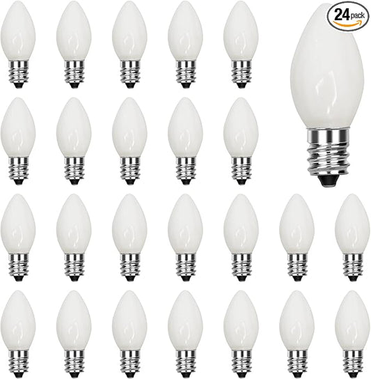 C7 Christmas Replacement Light Bulbs - C7 5W Vintage Ceramic White Bulbs, C7 E12 Candelabra Base for Christmas String Light (25 Pack)