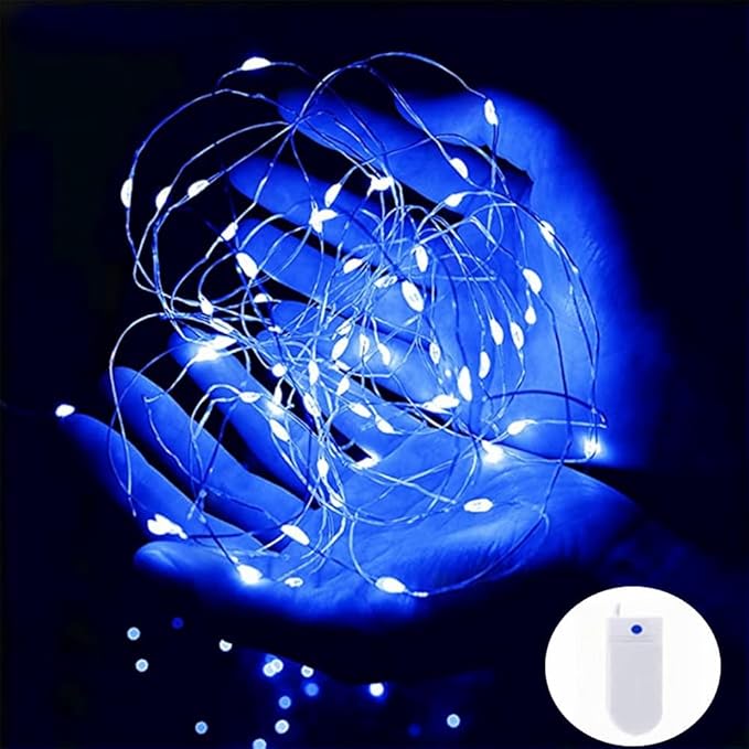Blue Fairy Lights Battery Operated 3 Speed Modes 7Ft 20 LED Mini Christmas Tree String Waterproof Twinkle Firefly for Bedroom Thanksgiving Valentine's Decor