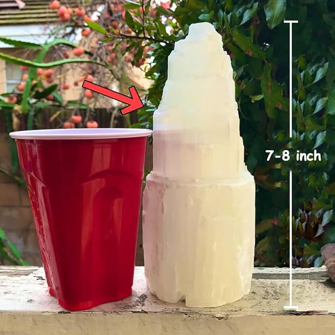 JIC Gem Natural Selenite Lamp 8" White Selenite Crystal Rock Lamps with Switch Cord and Bulb