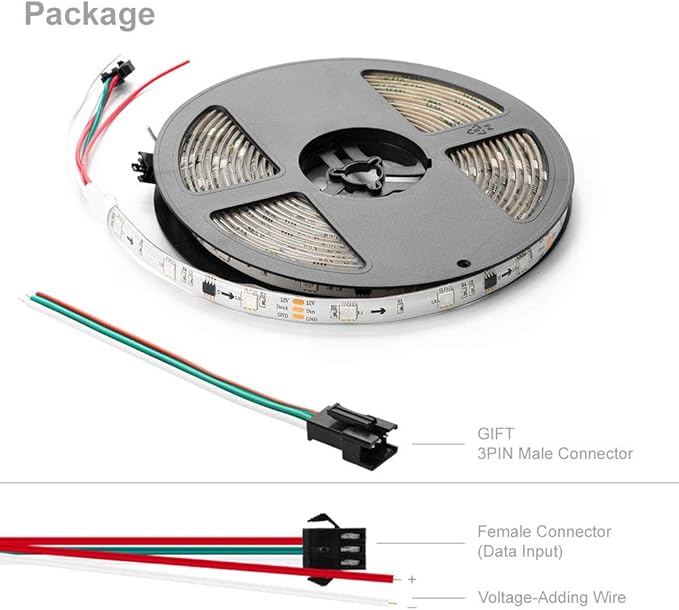 BTF-LIGHTING WS2811 IC=RGB+IC Addressable Dream Color LED Strip 16.4FT 30LEDs/m 10Pixels/m IP65 Splash Proof White PCB Flexible DC12V Chasing Effect for Home Indoor Decor(No Adapter or Controller)