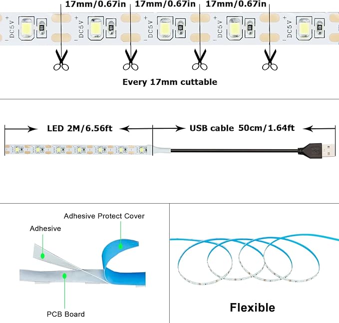 USB Red 620-625nm LED Strip Light 5V USB Powered 13.12ft/4M 240LEDs Flexible SMD2835 High Brightness No-Waterproof IP20 LED Tape Lights(2pcs x 6.6ft)