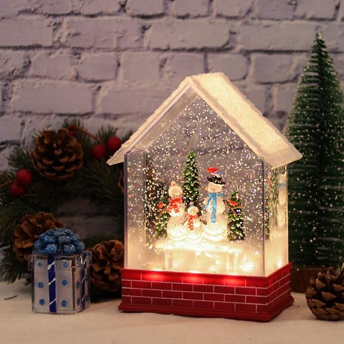 Eldnacele Musical Snow Globe House with Timer, Lighted USB/Battery Operated Swirling Singing Water Glittering Lantern, Christmas Snow Globes House Holiday Festival Decoration- Snowman