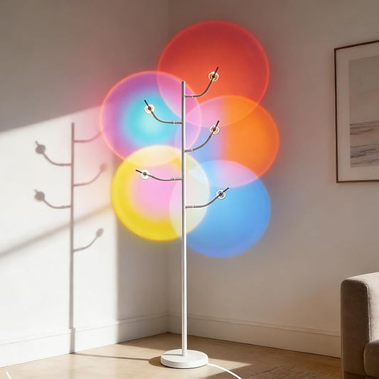 Sunset Lamp, 5 Head Halo Sunset Floor Lamp Halo Lamp with Replaceable Filters Ambient Mood Halo Projector Floor Lamp for Bedroom Living Room