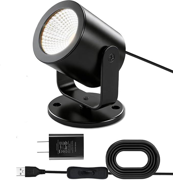 TAYSING LED Spotlight Indoor 5W USB Powered 360 Degree Rotating Mini Display Accent Light for Pictures Paintings Plants Shelves Cabinet Showcase, 1 Pack Daylight White 6000K