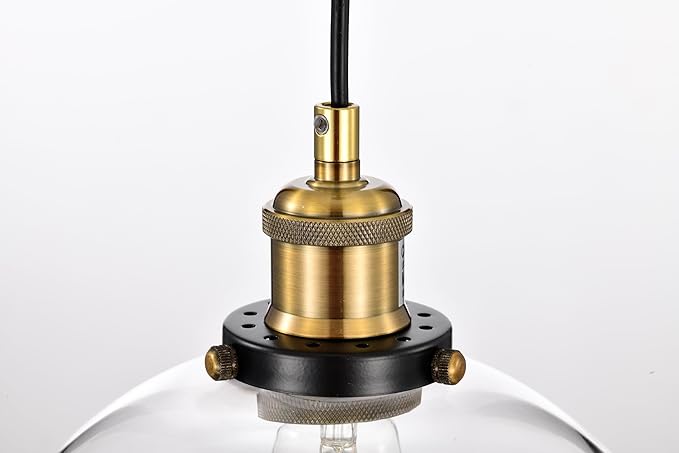 Edvivi Mateo 1-Light Pendant Lights with Clear Glass Dome Shade, Black and Antique Brass Modern Farmhouse Ceiling Lighting, Adjustable Hanging Industrial Light Fixture for Kitchen, Dining, Bedroom