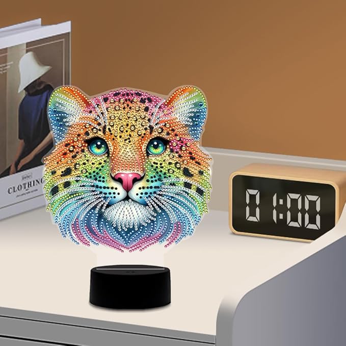 Leopard Diamond Art Painting Night Light,Diamond Art Painting Kits Desktop Touch Lamp Ornaments for Tabletop Decor Diamond Art Accessories for Adult Beginner Bedrooms Living Room