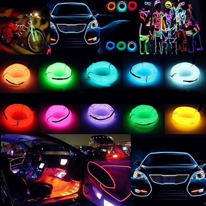 ABALDI El Wire Neon Light, Car Interior LED Lights for Xmas Halloween Christmas Car Interior Decoration(3m/9ft, Green)