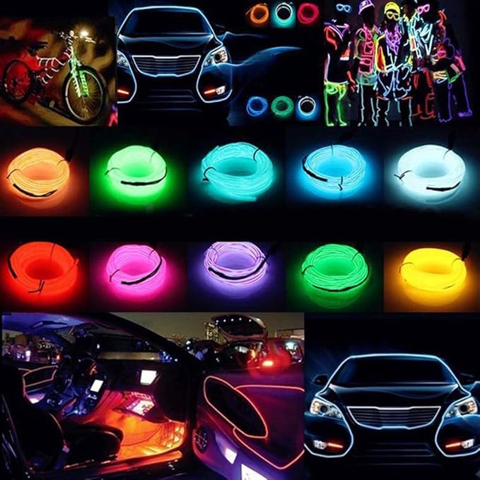 ABALDI El Wire Neon Light, Car Interior LED Lights for Xmas Halloween Christmas Car Interior Decoration(3m/9ft,Red)