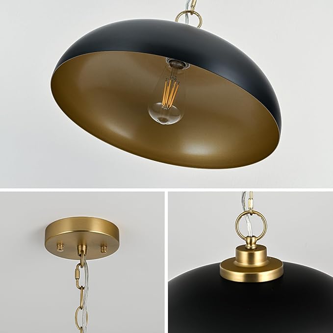 15.7" Pendant Light Fixtures, Farmhouse Pendant Lights Kitchen Island, Black Hanging Ceiling Light for Kitchen Island Dining Room