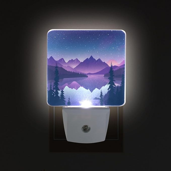 Purple Mountains Waters Night Light 2 Pack Dusk to Dawn Sensor Led Lamp for Women Men Night Lights Plug into Wall Decor for Bedroom Kitchen Corridor, 0.5W