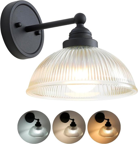 HEQIQEH Morden Rechargeable Battery Operated Industrial Wall Sconce with Clear Striped Glass Shade,Remote Control Wall Lamp, Modern Dimmable Indoor Wall Mount Light for Bedroom Living Room Restaurant