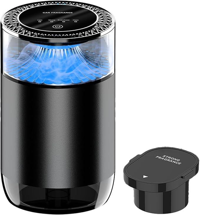 Waterless Essential Oil Diffuser for Home Aromatherapy Scent，Small Smart Car Diffuser Air Freshener,Auto Start & Stop Colorful Ambient Lighting Smart Spray 4 Settings Modes,Gifts for Men Women