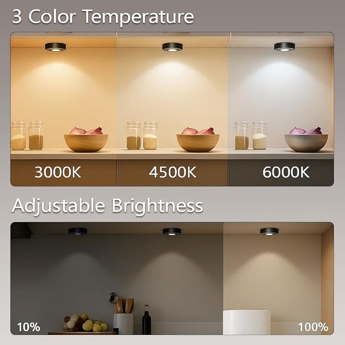 3 Pack Rechargeable Puck Lights - LED Puck Lights with Remote Control, Dimmable, 12 Colors & 2 Dynamic, 1000mAh Battery Operated, Timer - Magnetic Stick on Light, Ideal for Kitchen, Cabinets, Closet