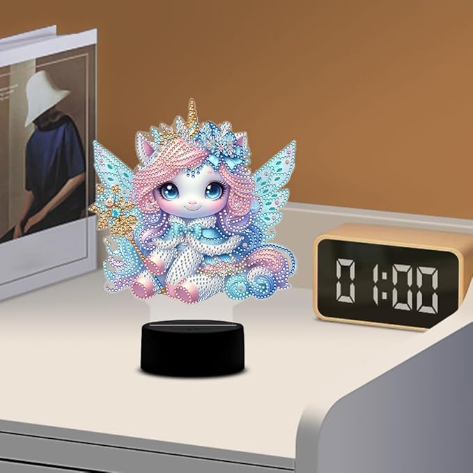 Cute Unicorn Diamond Art Painting Night Light,Diamond Art Painting Kits Desktop Touch Lamp Ornaments for Tabletop Decor Diamond Art Accessories for Adult Beginner Bedrooms Living Room
