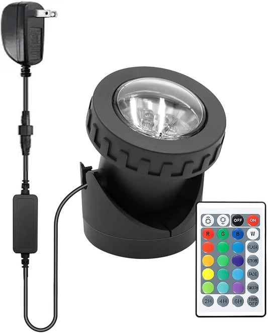 Colored Pond Lights with Timer, RGB Fountain Lights IP68 Waterproof Submersible Dimmable Outdoor Landscape Lights for Fish Tank Pond Fountain Garden, 1-Light