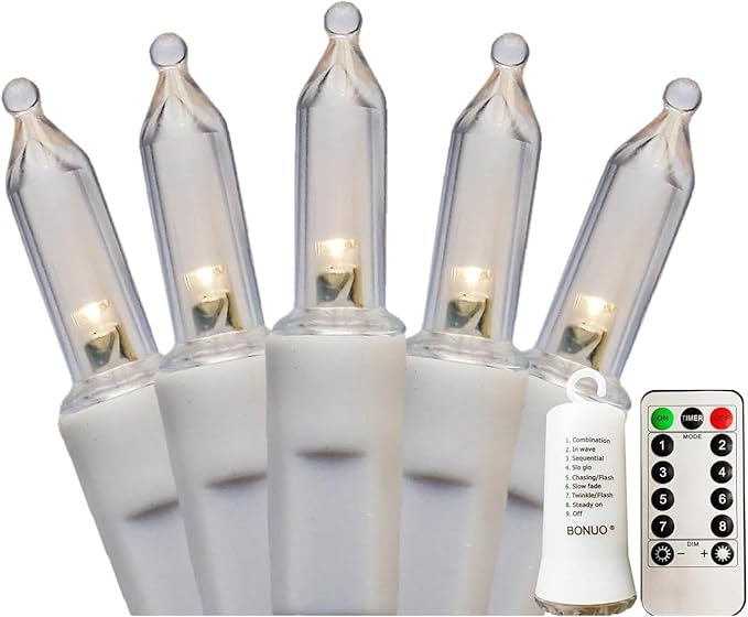 Mini Christmas Lights, 16Ft 50 LED Battery Operated String Lights with Remote Timer 8 Modes on White Wire for Indoor Outdoor Christmas Wreath Decor, Warm White