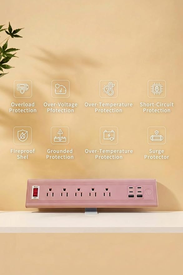 Desk Clamp Power Strip with Nightlight, 40W Fast Charging, 10FT Extension Cord, 4x20W USB-C & 2 USB Ports, 5 AC Outlets, Fits 1.69-Inch Table Edges