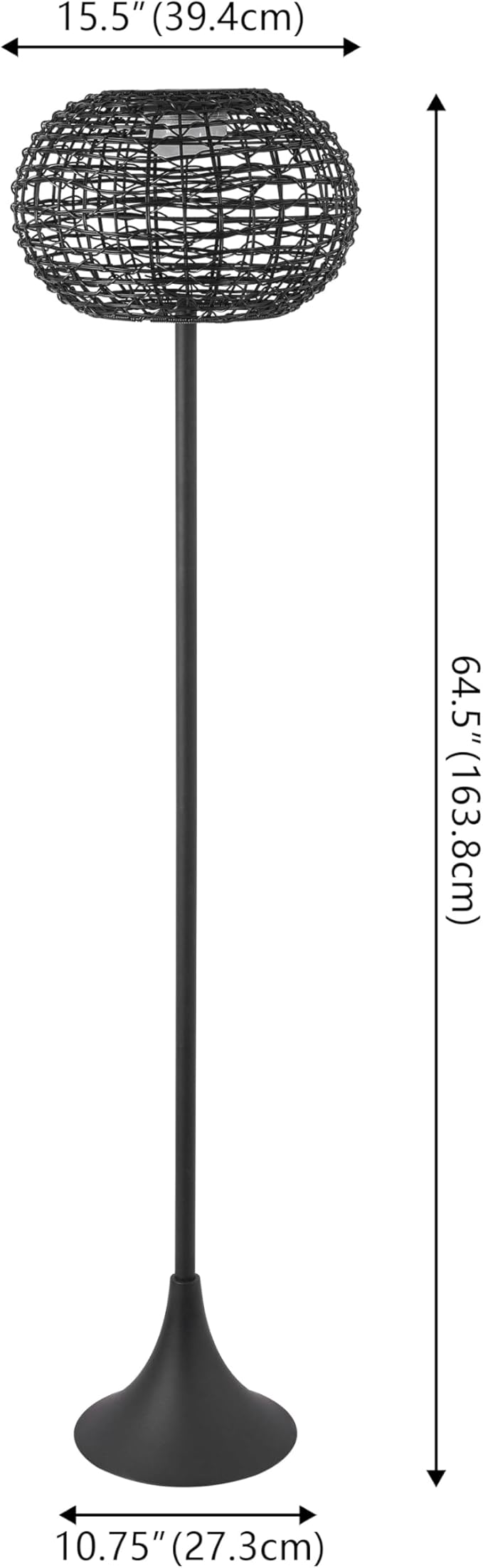 JONATHAN Y 58" Black Modern Outdoor Solar Floor Lamp, Waterproof LED Standing Light for Patio, Deck, Porch, Faux Rattan Shade, USB-C Rechargeable, Coastal Decor JYL2601A