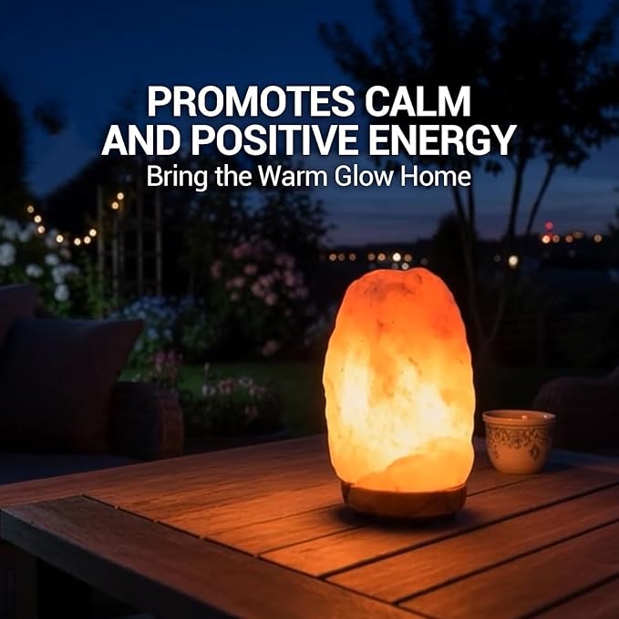 Himalayan Glow Salt Lamp 7-10” (6-8 lb) with Dimmer Switch - All Natural and Handcrafted with Wooden Base and Light Bulb