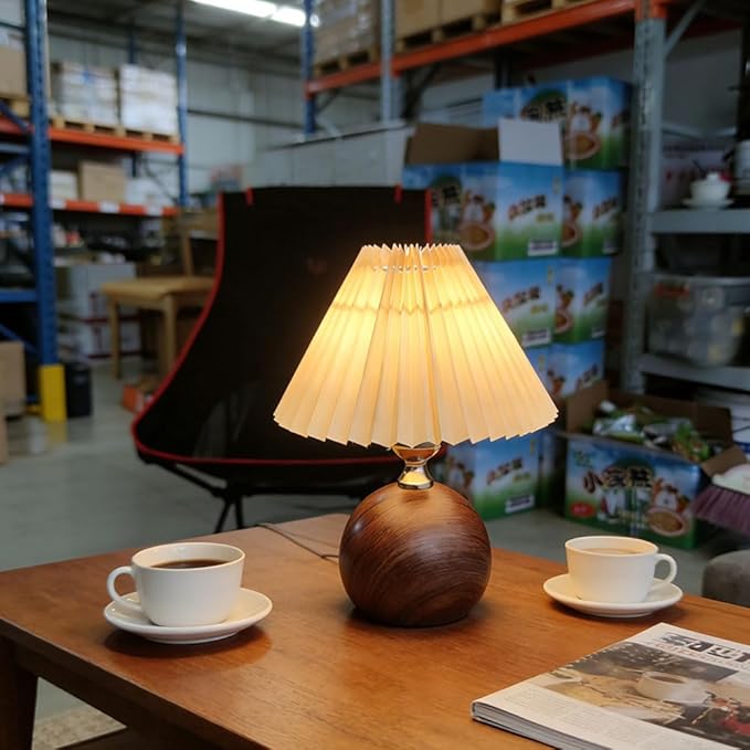 9.4" Wx11.4 H 3Color Temperature Adjustable Modern Table Lamp | Small Lampshade with Warm Light | Mini Lamp for Coffee Table, Bedside & Kitchen | Cute Pleated Fabric Shade, Walnut Brown Bulb Included