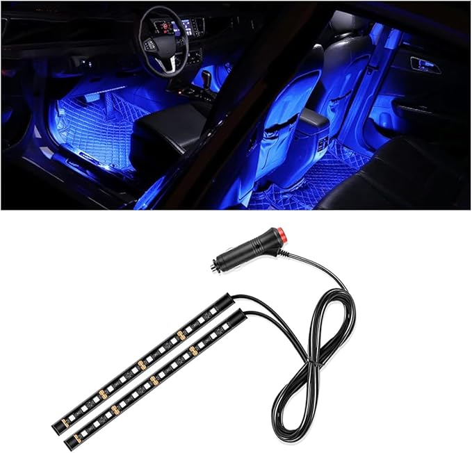 Universal Car LED Strip Light, Cigarette Lighter Auto Interior Decorative Lamp, 12V Under Dash Ambient Night Light, 24 LEDs RGB Neon Interior Atmosphere Lights for Car SUV (Blue, Cigar Lighter)